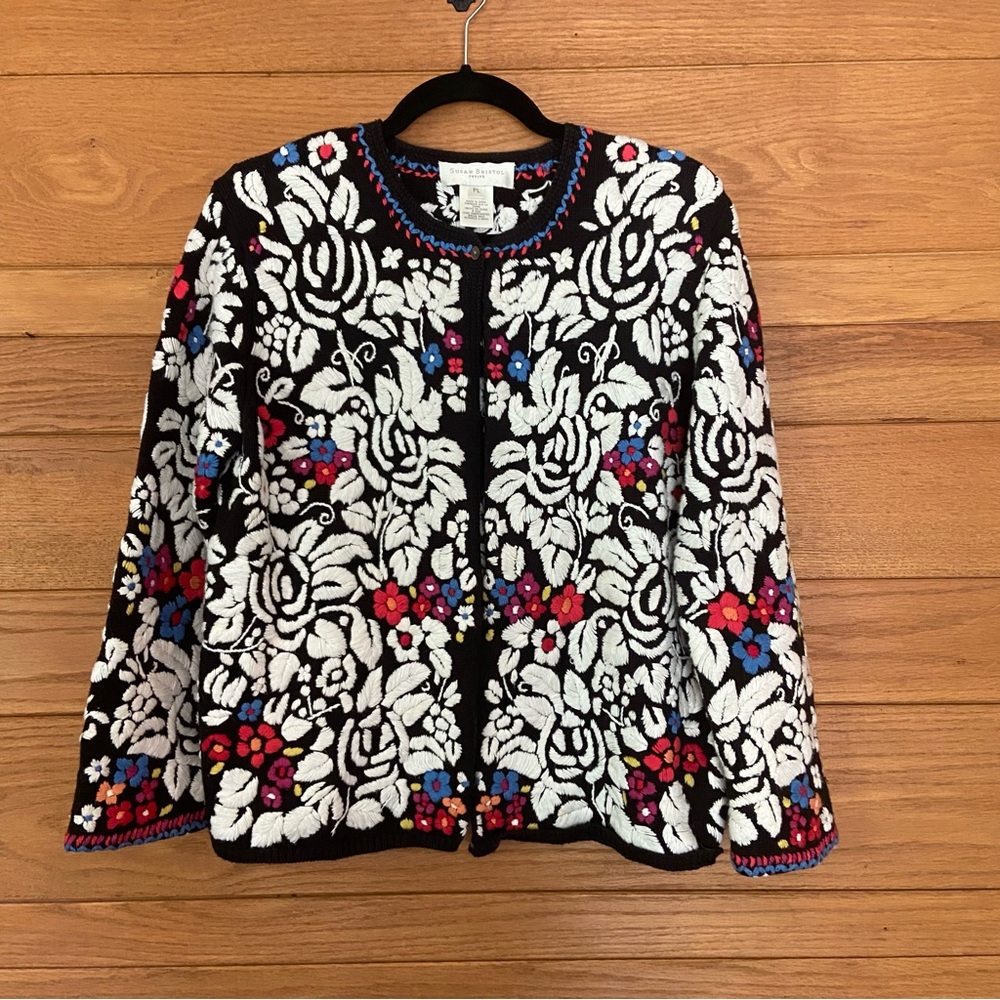 Vintage Y2K floral embroidered Susan Bristol cardigan sweater